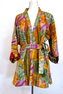 Next Generation Handmade, Fully Reversible Winter Kantha Jacket (Green/Gold/Purple)