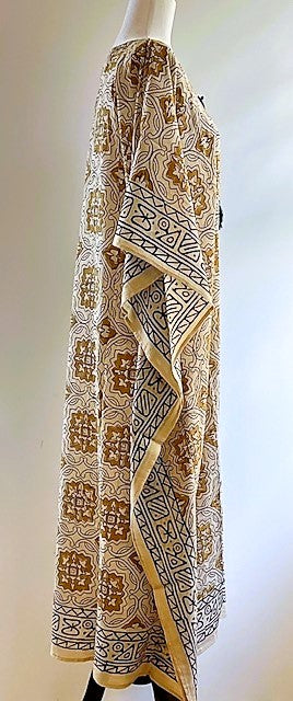 Cotton Voile Midi Caftan In A Complex Print (Beige)