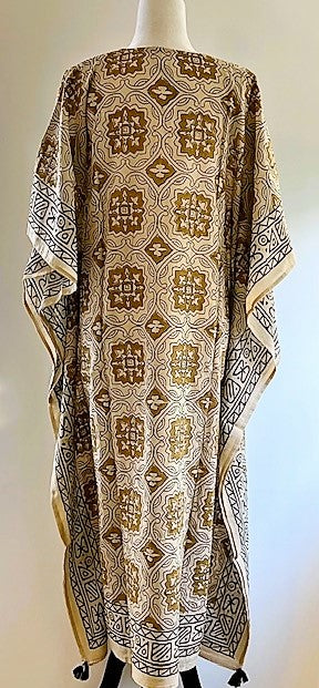 Cotton Voile Midi Caftan In A Complex Print (Beige)