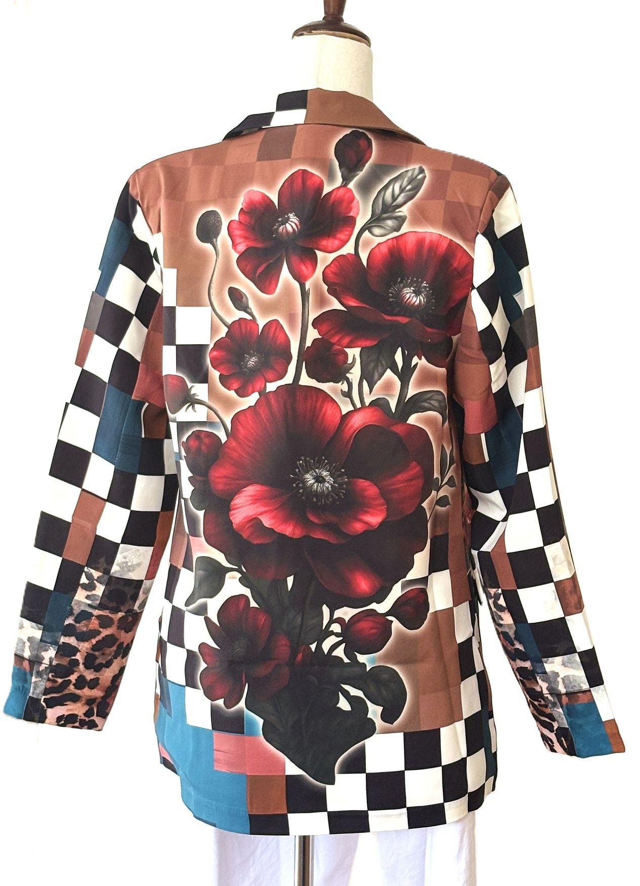 Contemporary Italian Blazer-One Size Art "Frida" Print Blazer (Checkered).