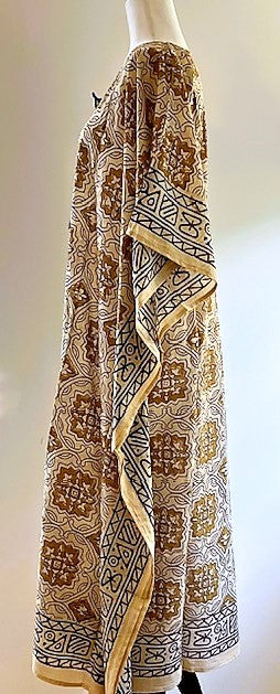 Cotton Voile Midi Caftan In A Complex Print (Beige)