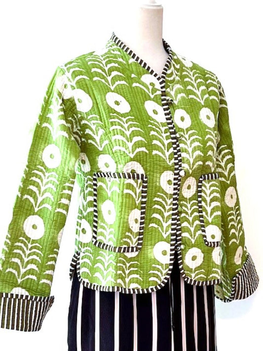 Uptown Chic, Simple Quilted Jacket Looks Rich And Classic. Fully Reversible. (Lime)