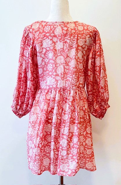 Floral Block Print Cotton Dress Looks Crisp in Shades of Pink and White