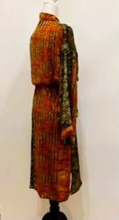 Top of the Line Silk Kimono Duster Mixed Print (Green/Sienna)