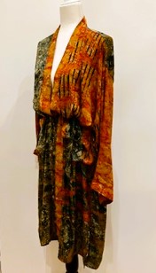 Top of the Line Silk Kimono Duster Mixed Print (Green/Sienna)