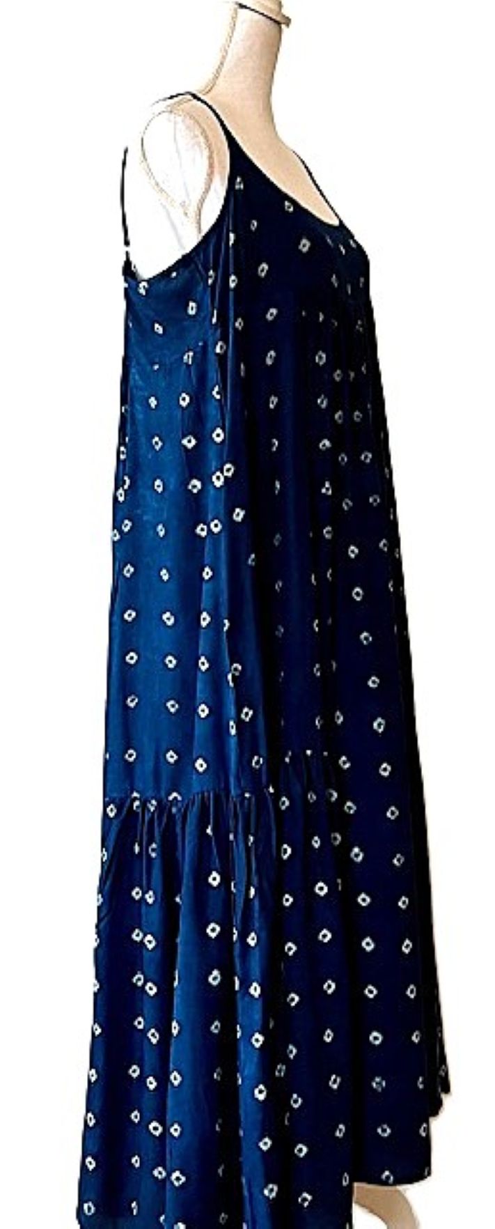 Indigo Block Printed Pure Cotton Strappy Dress