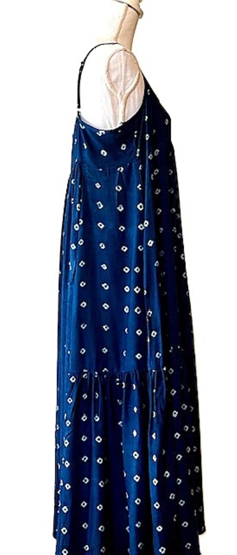 Indigo Block Printed Pure Cotton Strappy Dress