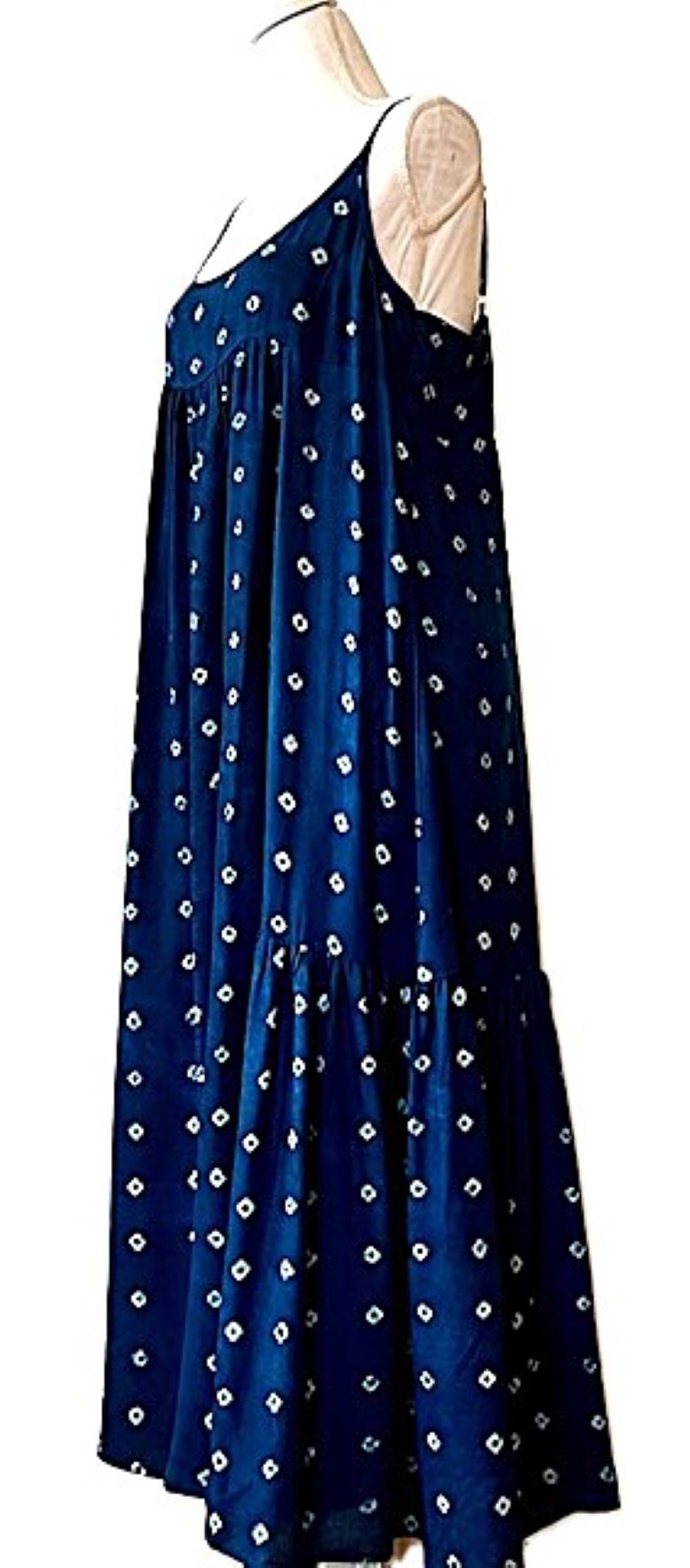 Indigo Block Printed Pure Cotton Strappy Dress
