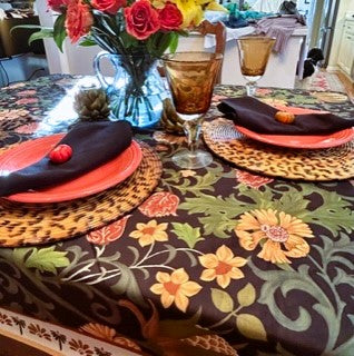 Symmetry Of Elegance Is Created In The New Scroll Grass Print Tablecloth