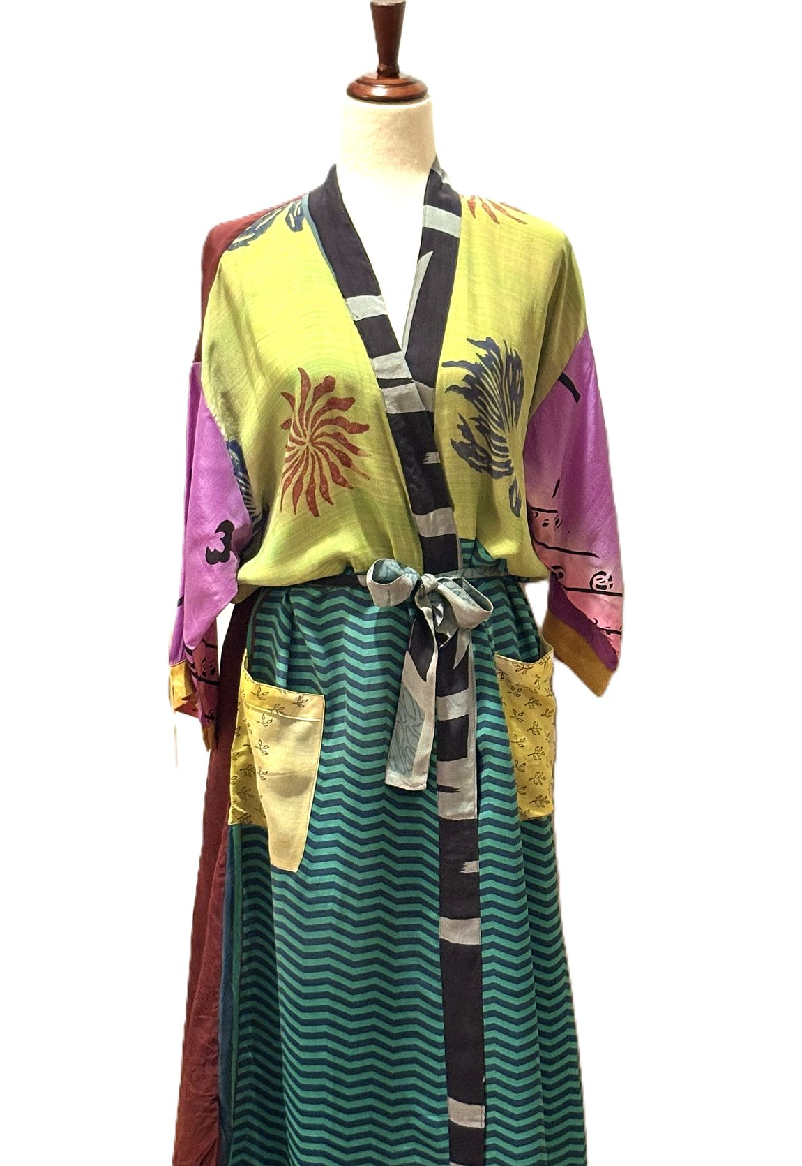 Long Silk Kimono Duster, Dramatic Two Tone And Elegant