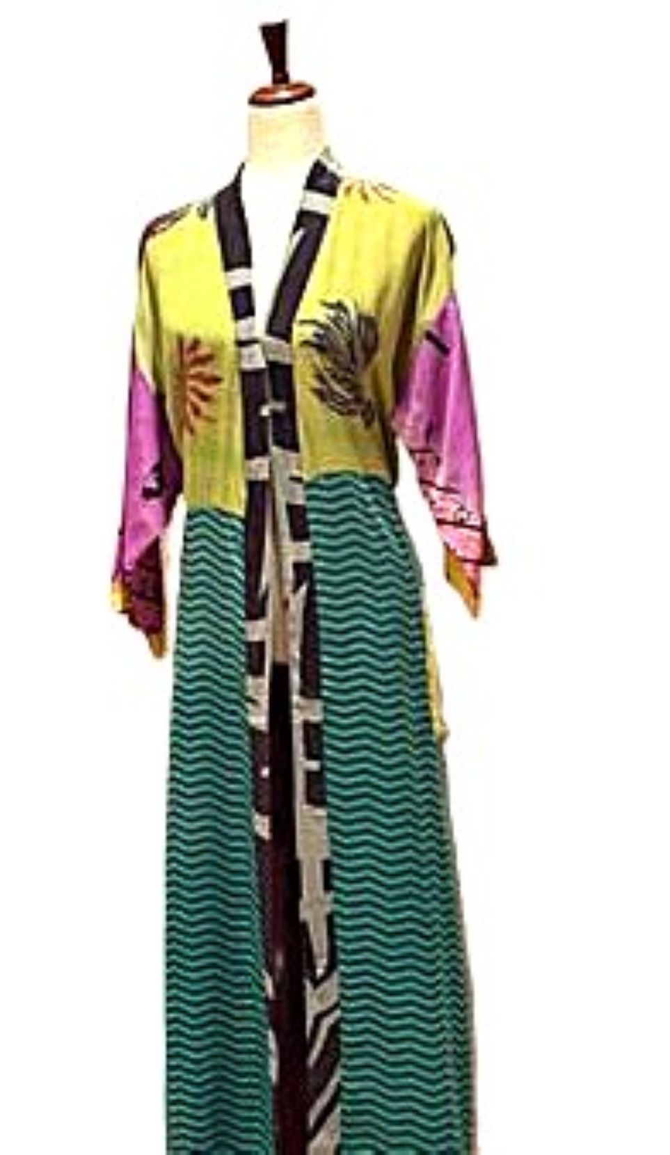 Long Silk Kimono Duster, Dramatic Two Tone And Elegant