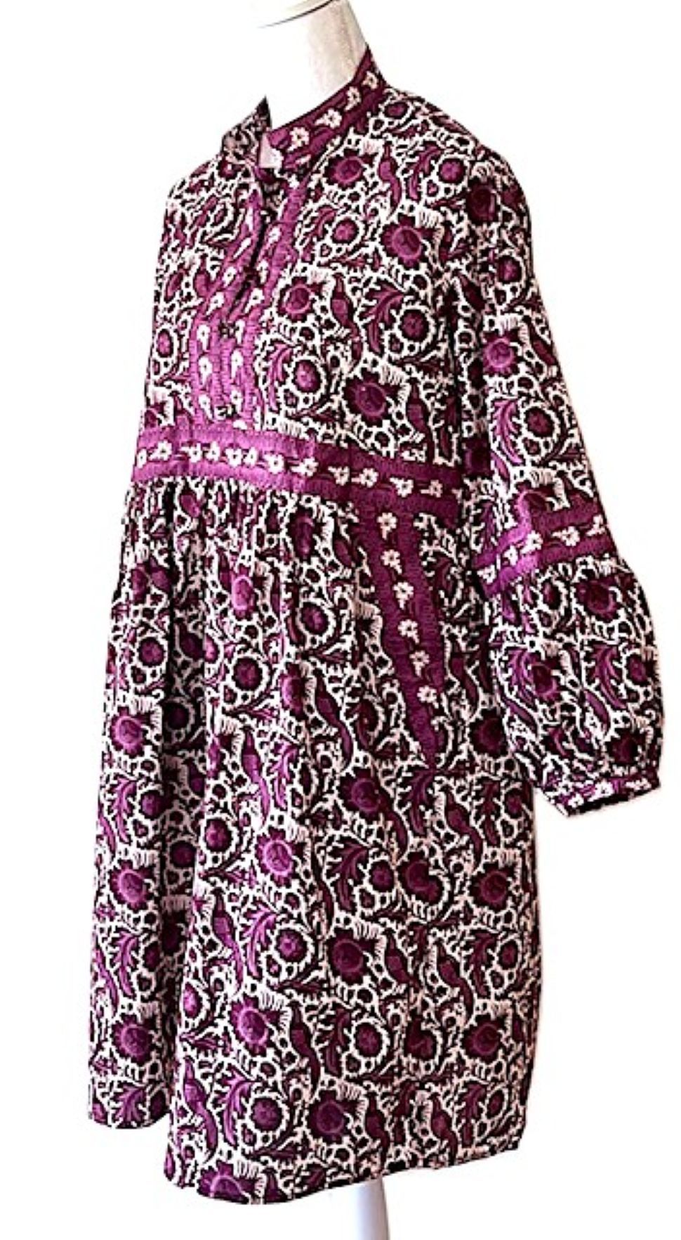 Floral Short Empire Waist Dress With Designer Details. (Purple) – Go Kismet