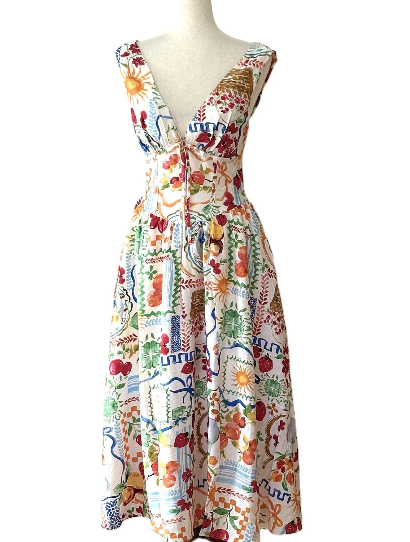 Dresses: Sleeveless Retro Print Corset Midi (Picnic)  Only 1 Left.