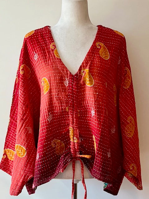 Kantha Bae Cotton Artisan Butterfly Top (Cherry)