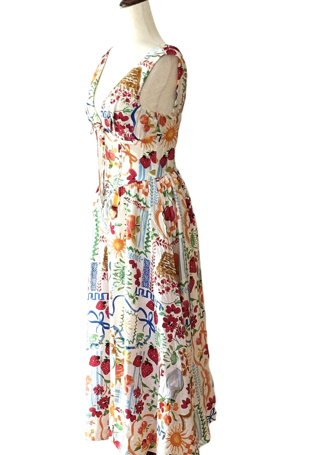 Dresses: Sleeveless Retro Print Corset Midi (Picnic)  Only 1 Left.