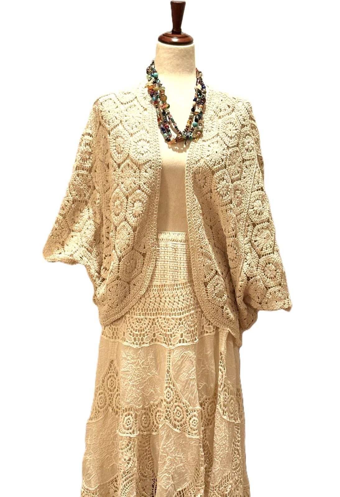 Crocheted Midi Elastic Waist Skirt. Best Of The Season (Natural)