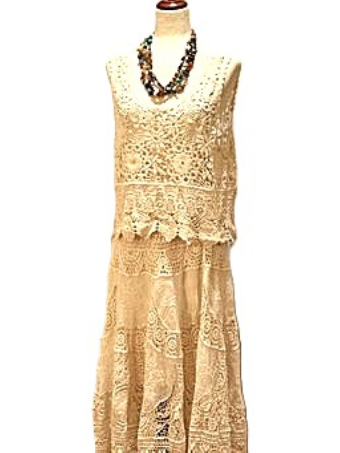 Crocheted Midi Elastic Waist Skirt. Best Of The Season (Natural)