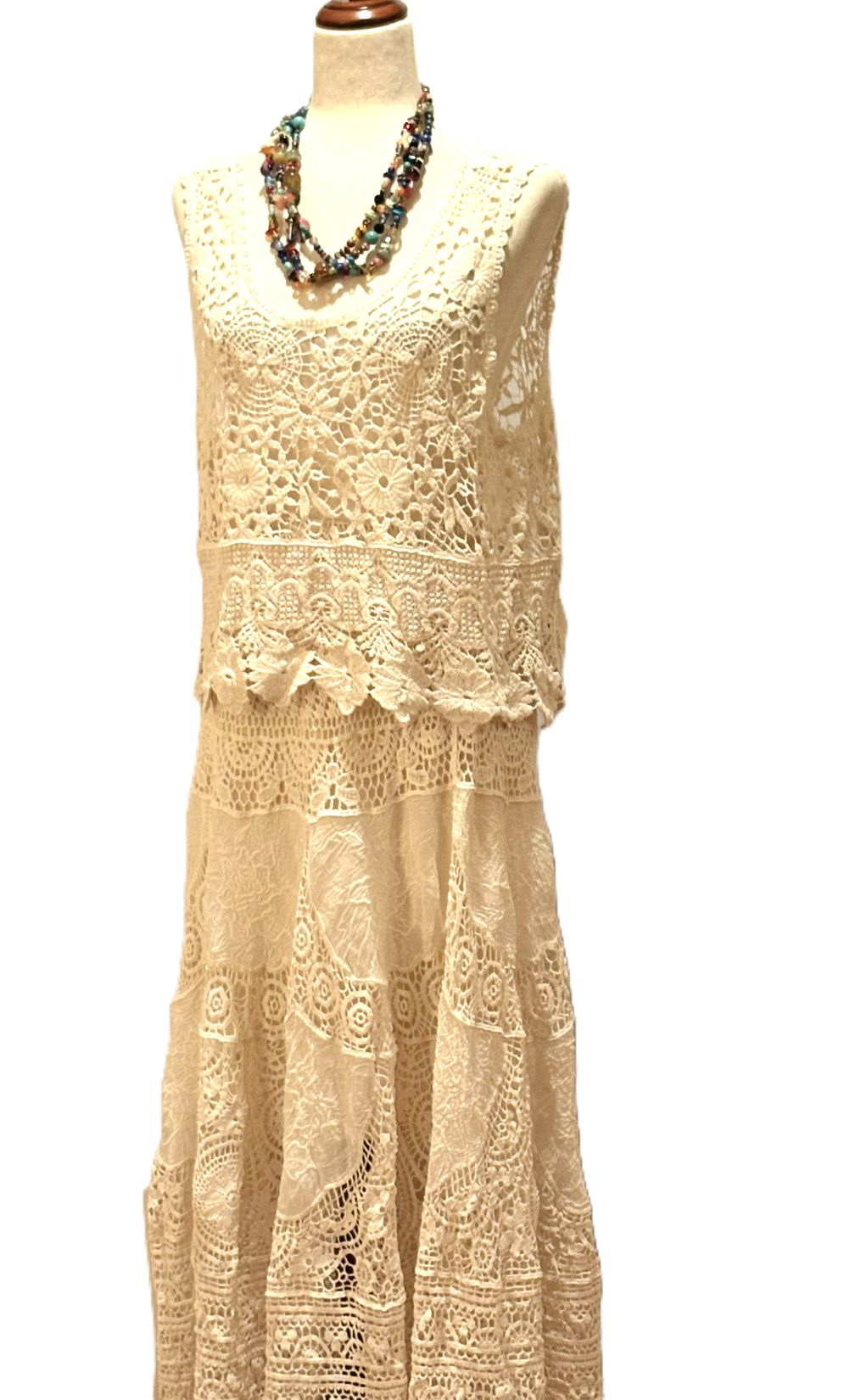 Crocheted Midi Elastic Waist Skirt. Best Of The Season (Natural)