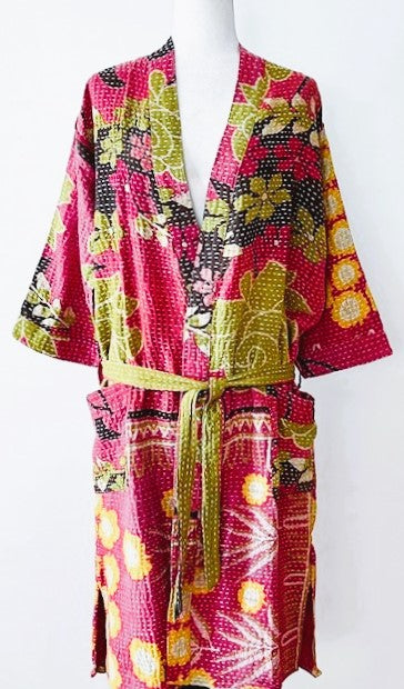 Short Floral Block Print Cotton Kimono Is Whimsical and Bright