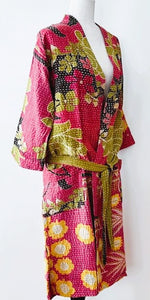 Short Floral Block Print Cotton Kimono Is Whimsical and Bright