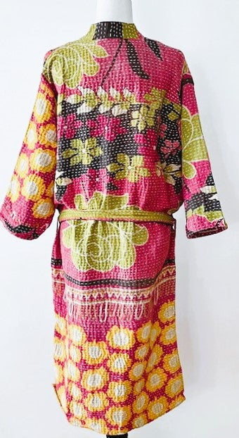 Short Floral Block Print Cotton Kimono Is Whimsical and Bright