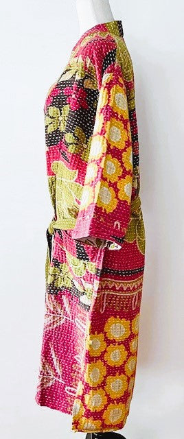 Short Floral Block Print Cotton Kimono Is Whimsical and Bright