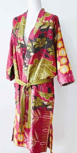 Short Floral Block Print Cotton Kimono Is Whimsical and Bright