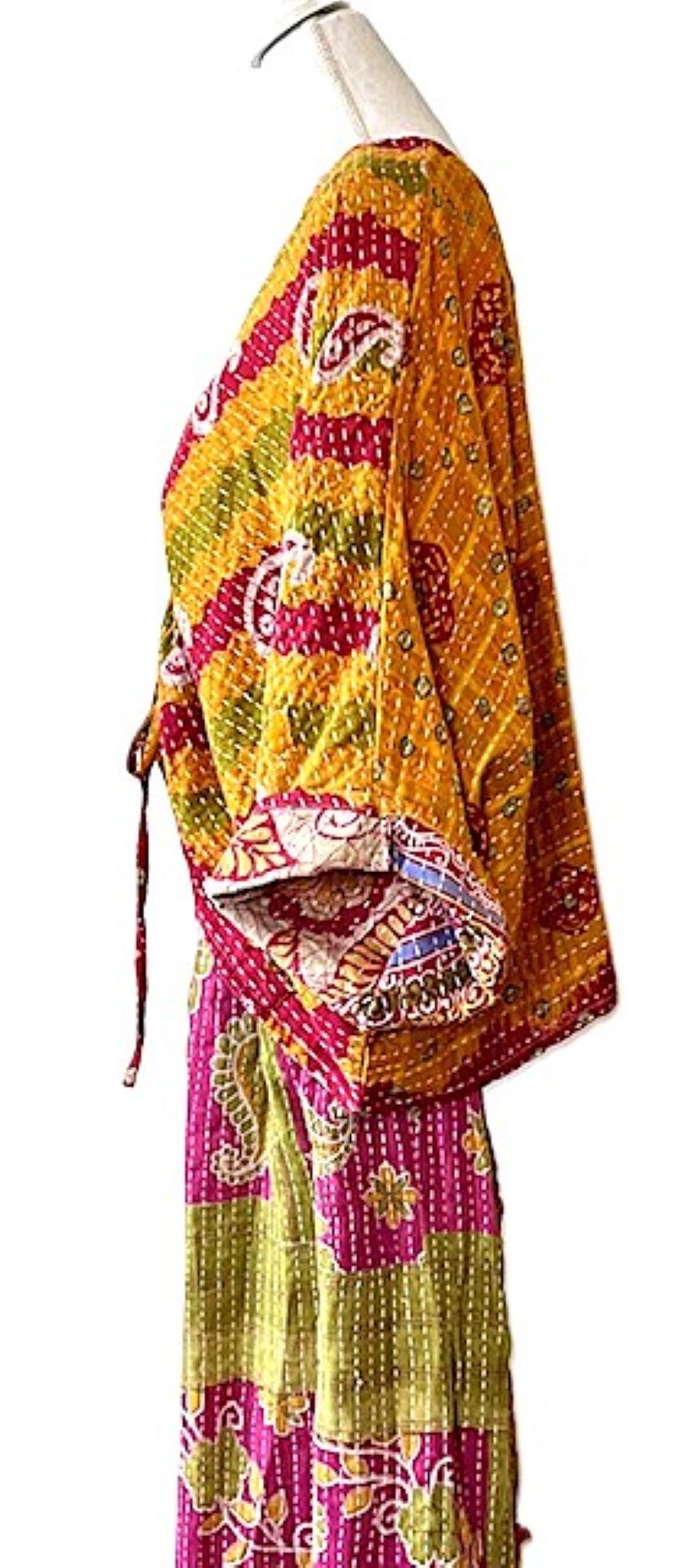 Kantha Bae Cotton Artisan Butterfly Top (Red and Gold)