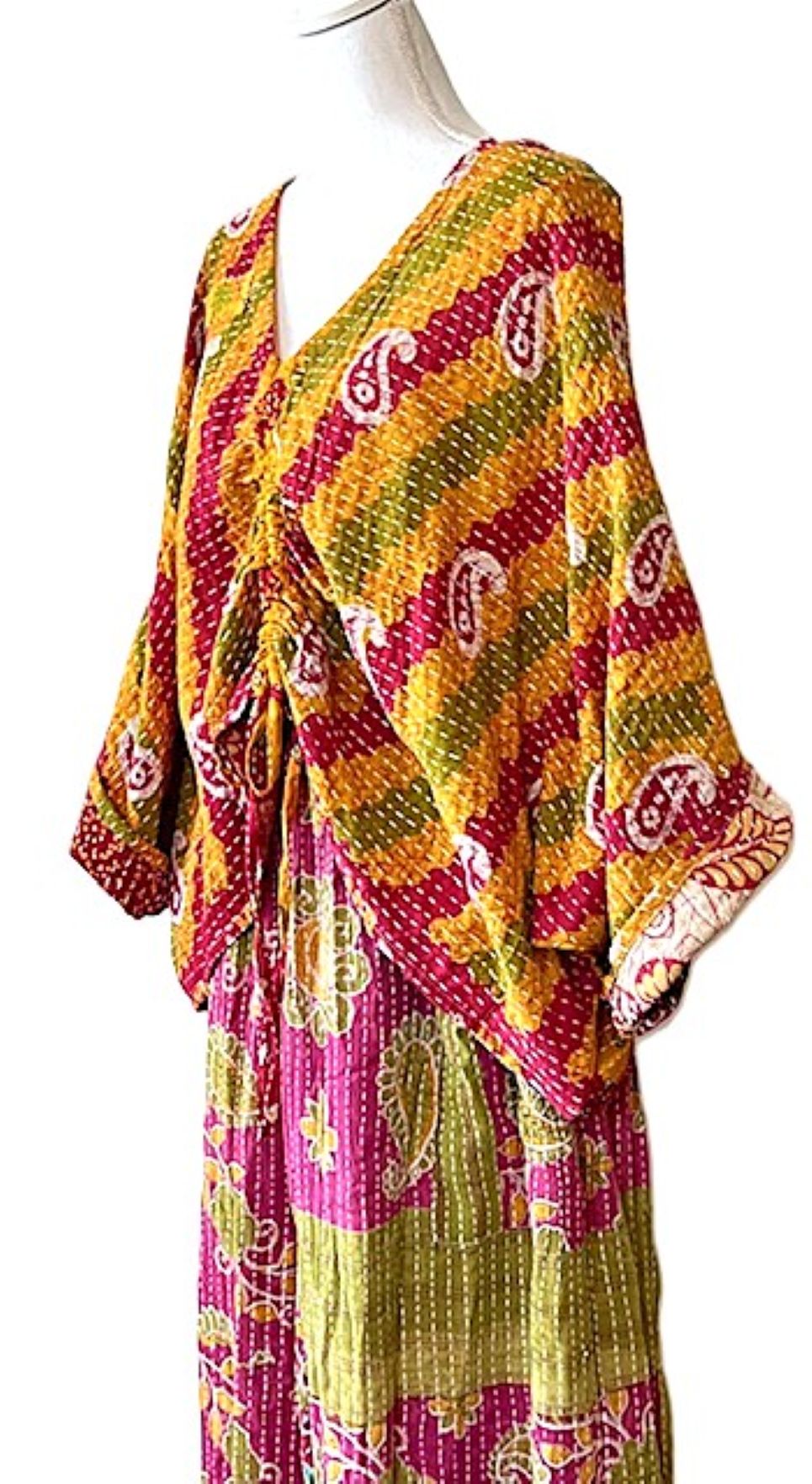 Kantha Bae Cotton Artisan Butterfly Top (Red and Gold)