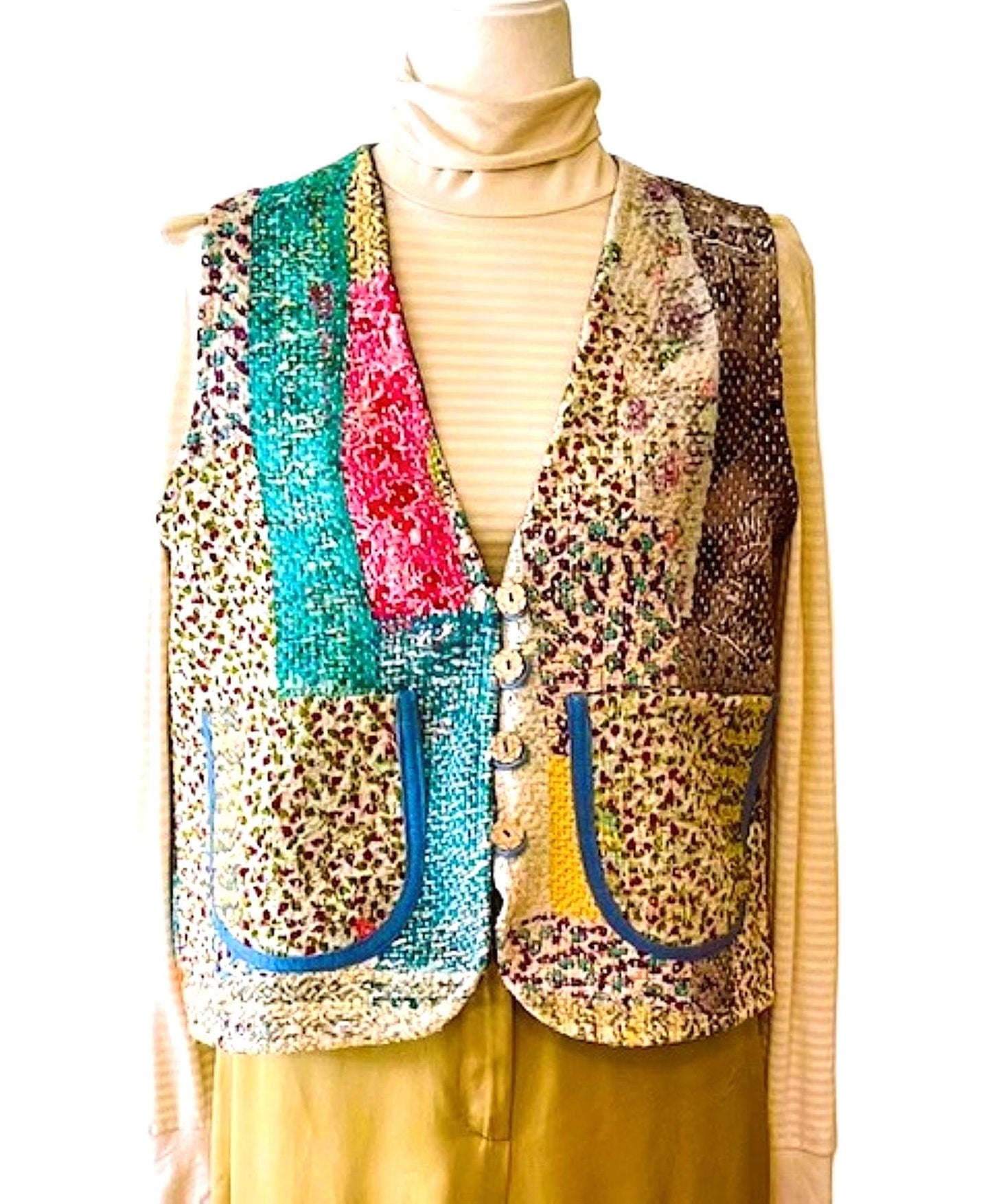 Designer Handmade Patchwork Vests In New Colors (Reversible Stripe)