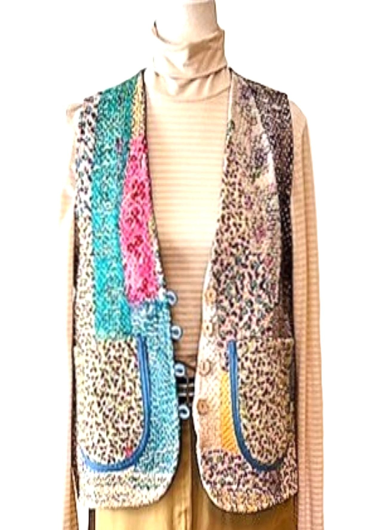 Designer Handmade Patchwork Vests In New Colors (Reversible Stripe)