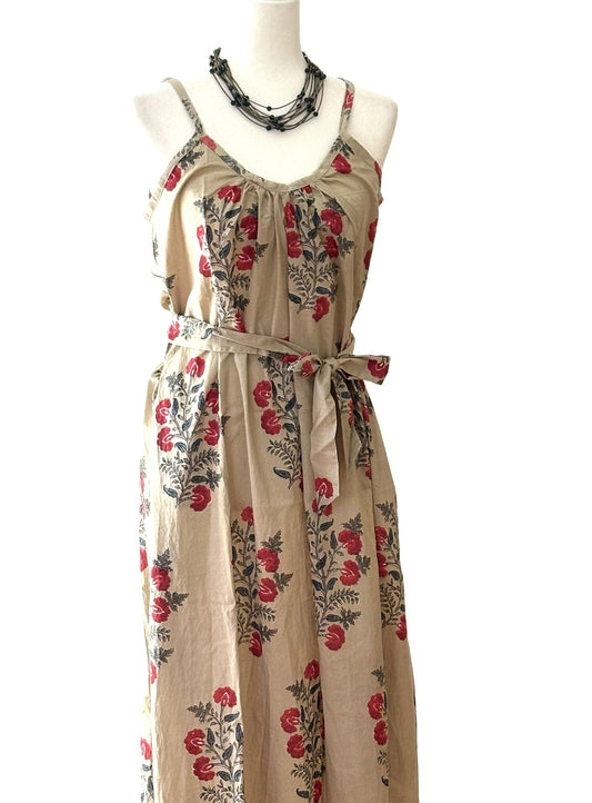 Dresses: Strappy Boho Block Printed Retro Floral. Feminine.