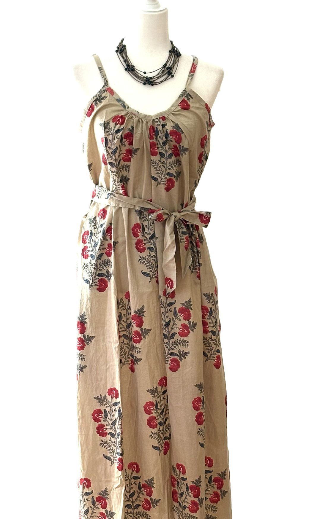 Dresses: Strappy Boho Block Printed Retro Floral. Feminine.