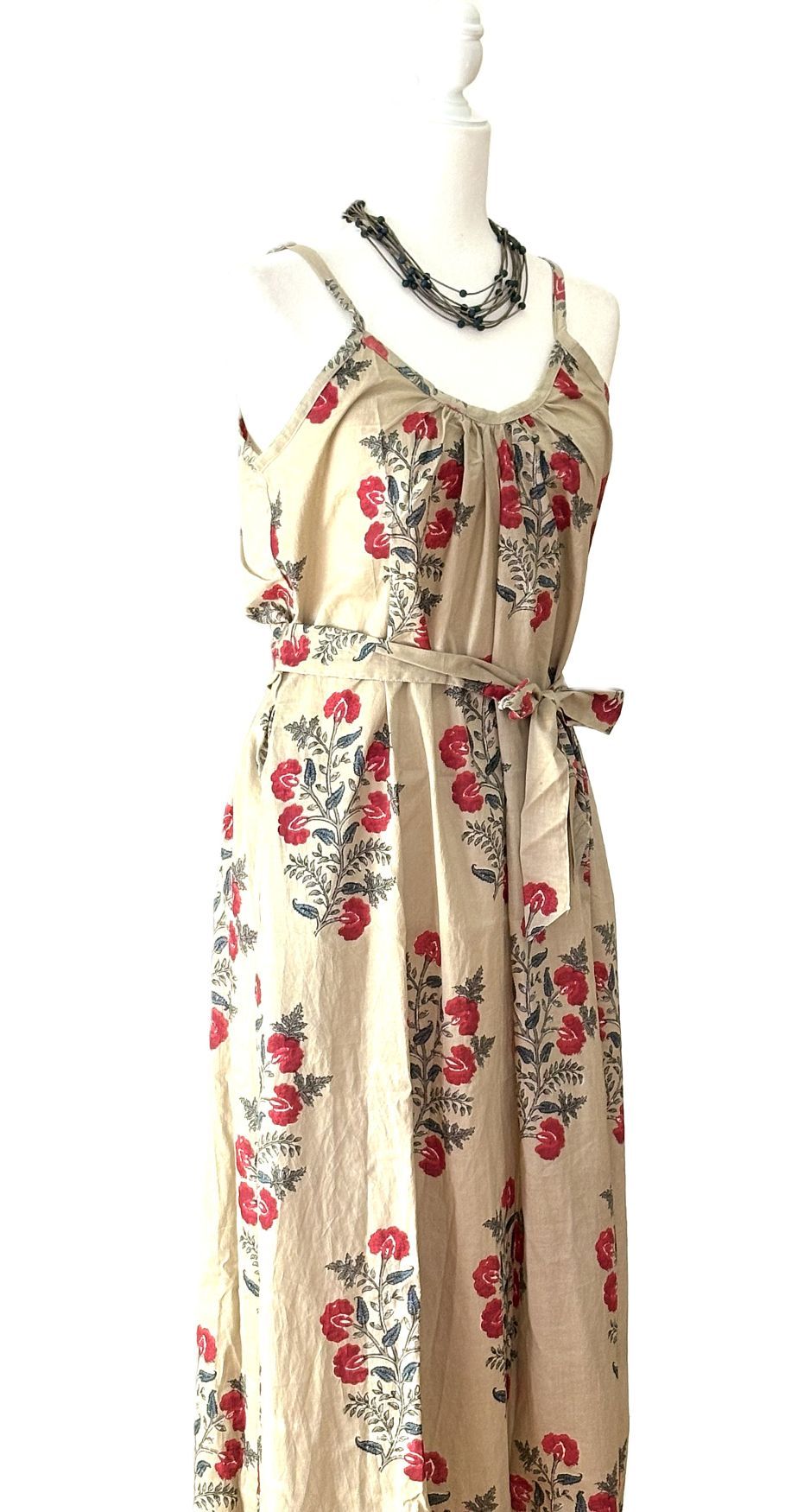 Dresses: Strappy Boho Block Printed Retro Floral. Feminine.