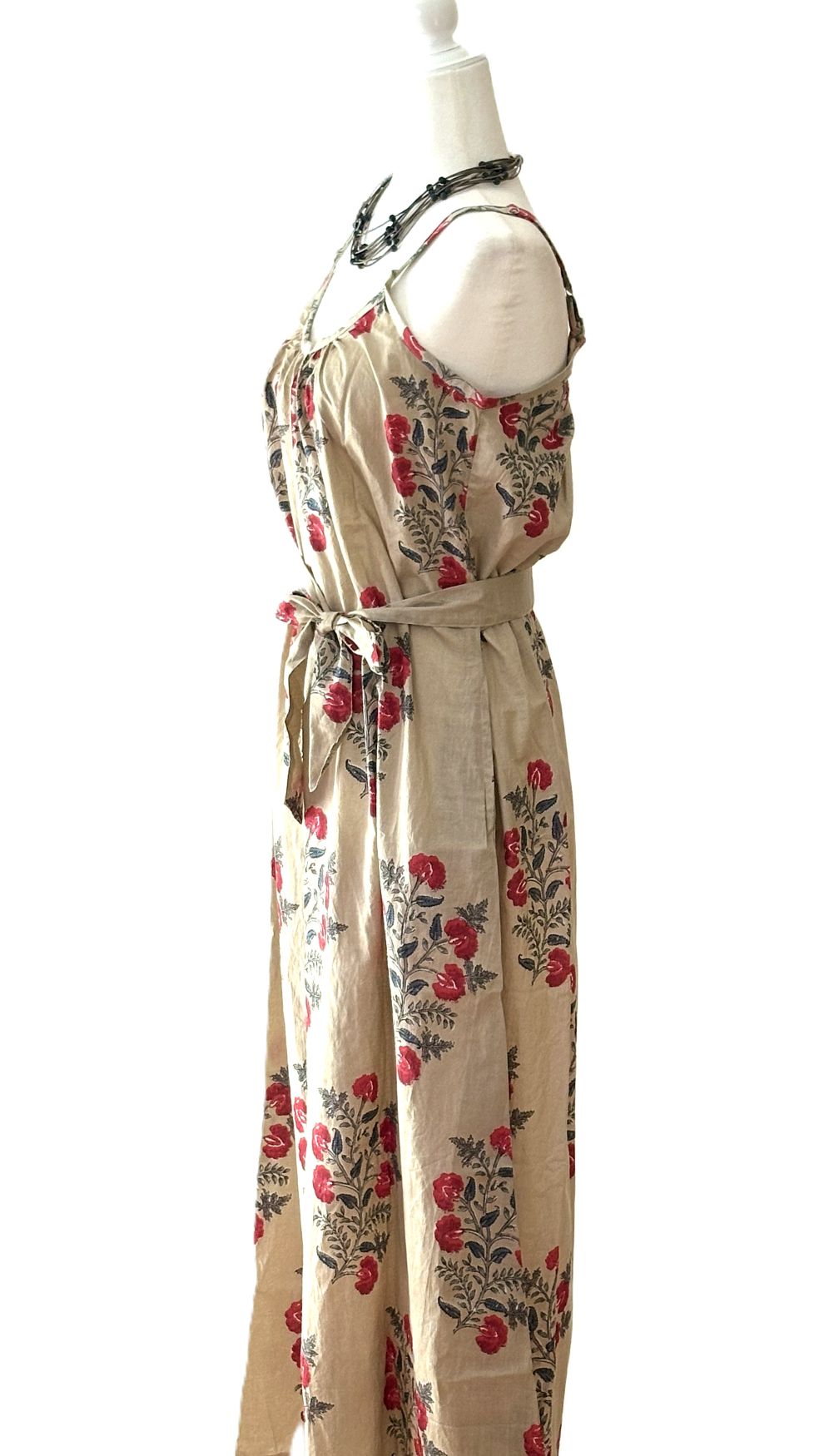 Dresses: Strappy Boho Block Printed Retro Floral. Feminine.