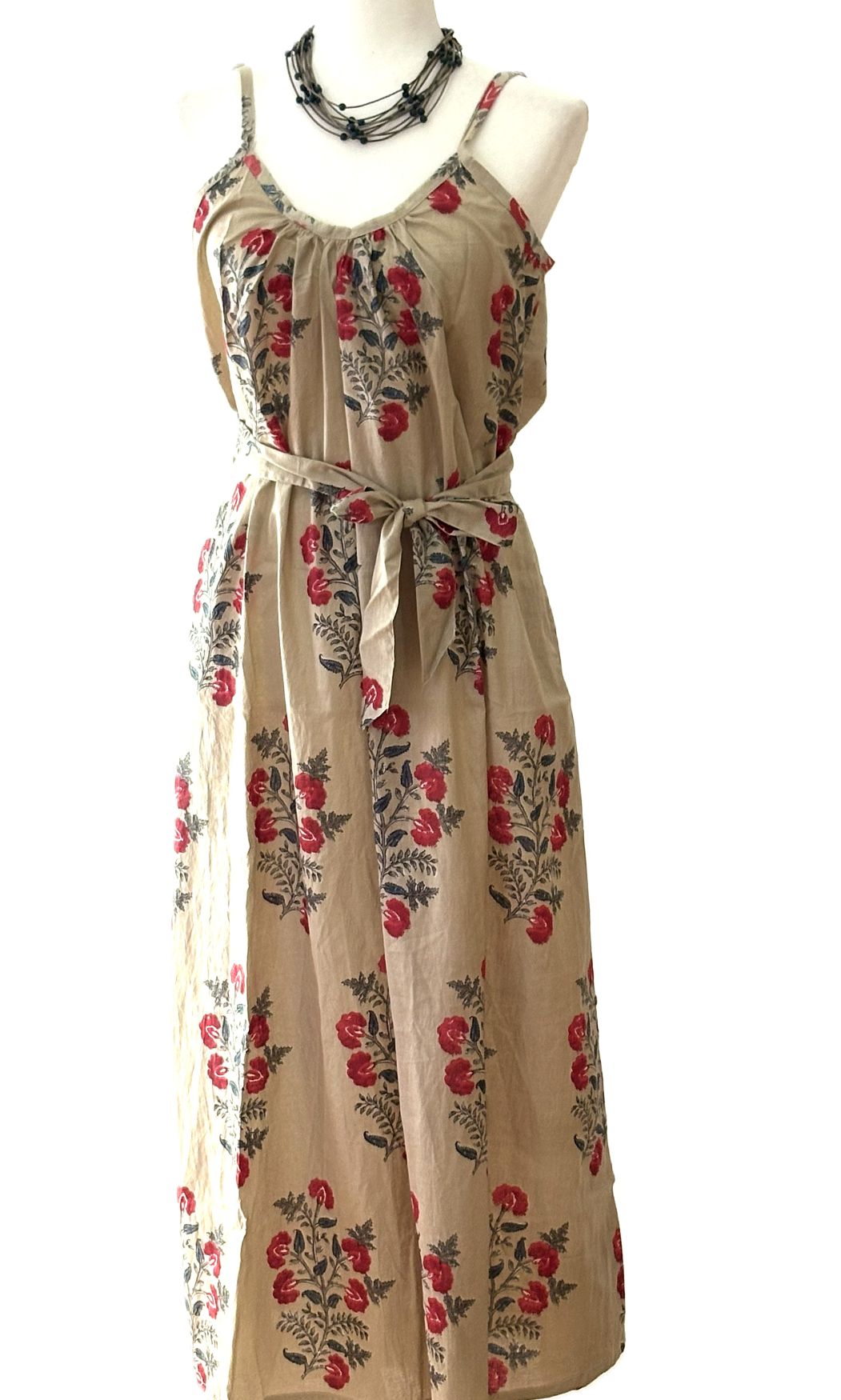 Dresses: Strappy Boho Block Printed Retro Floral. Feminine.