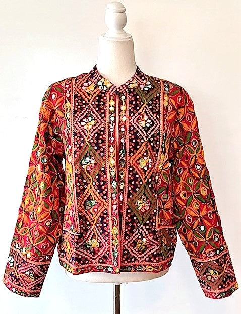 Short Hand Embroidered Jacket Mixed Colors (Red)