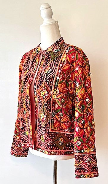 Short Hand Embroidered Jacket Mixed Colors (Red)