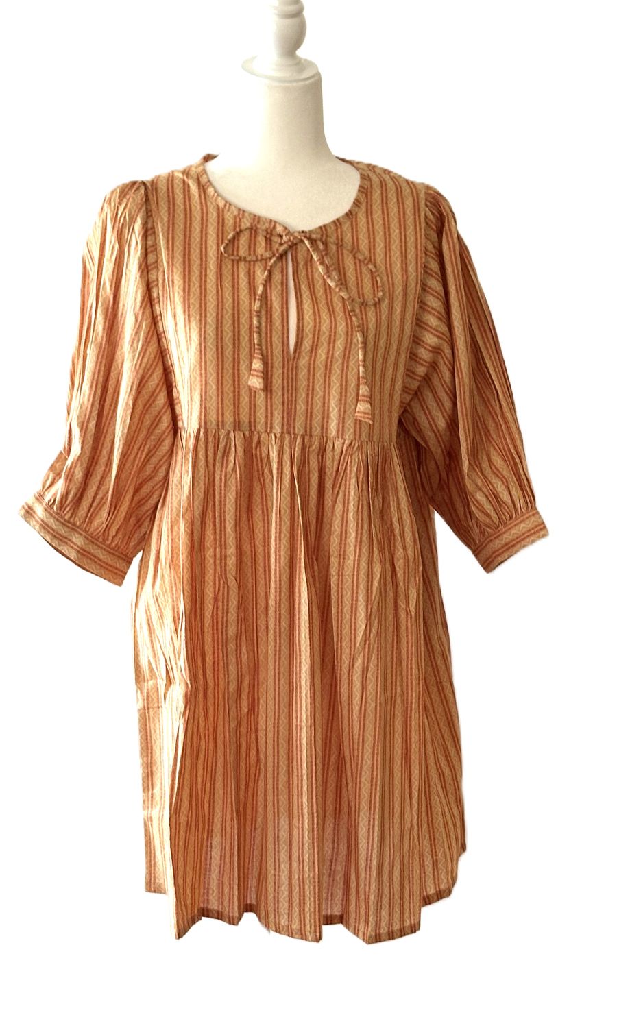 Dresses: Flattering Easy Basic Block Print Cotton Short (Bronze)