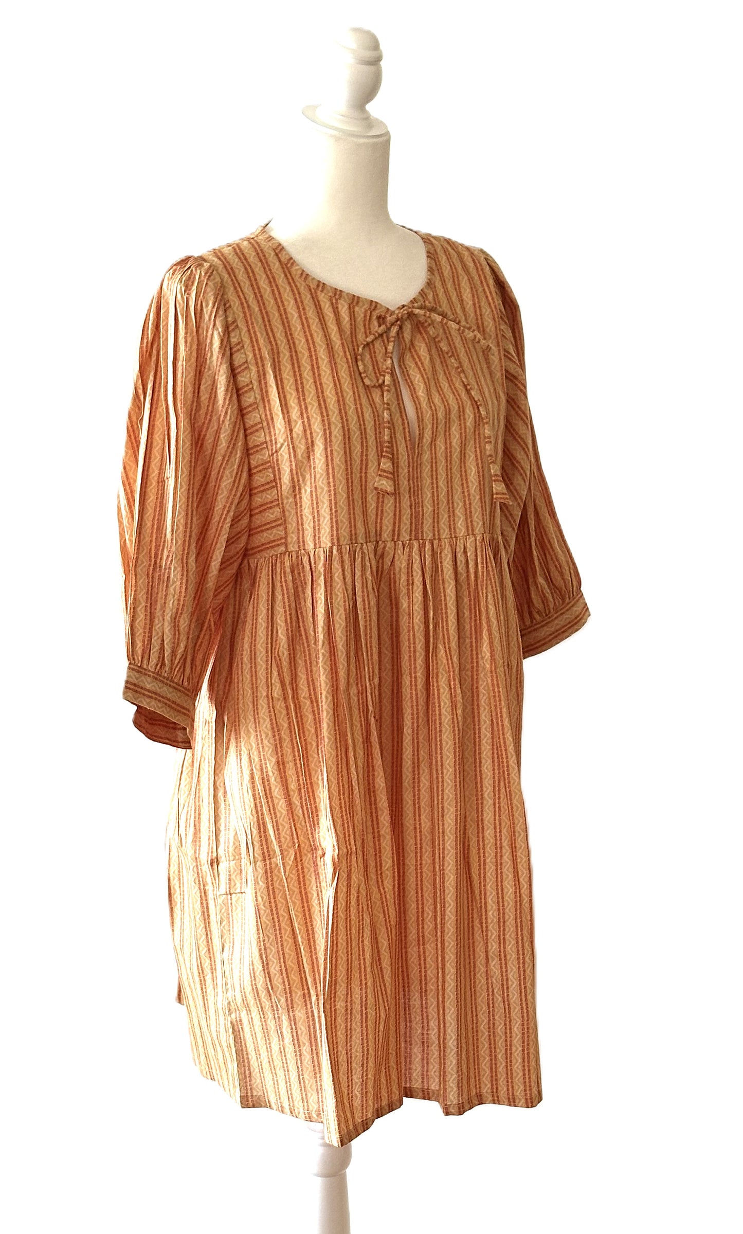 Dresses: Flattering Easy Basic Block Print Cotton Short (Bronze)