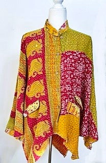 Kantha Cotton Embroidered Tunic: Best Seller (Yellow/Pink) New Print