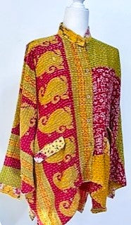 Kantha Cotton Embroidered Tunic: Best Seller (Yellow/Pink) New Print