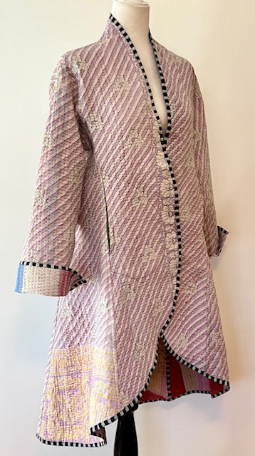 Specialty Collection: Mid Length Designer Jacket Is New and Fully Reversible. Kantha Stitching In Bold Stripes