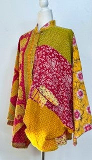 Kantha Cotton Embroidered Tunic: Best Seller (Yellow/Pink) New Print