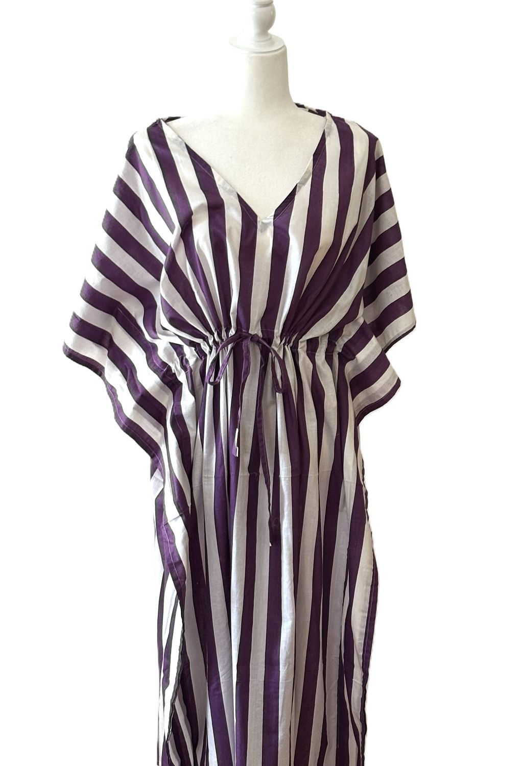 Handmade Cotton Caftan, Stripe Beach Cover-up, Resort Wear (2 Colors)