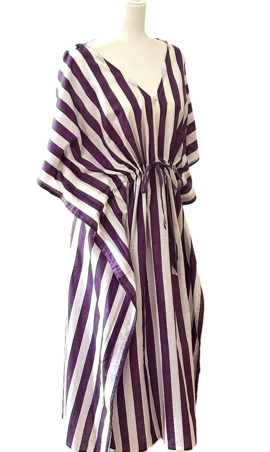 Handmade Cotton Caftan, Stripe Beach Cover-up, Resort Wear (2 Colors)