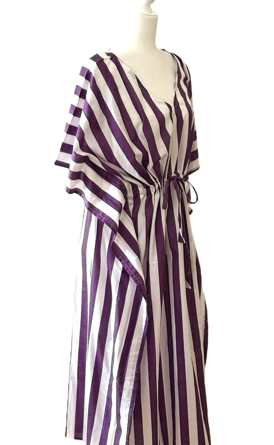 Handmade Cotton Caftan, Stripe Beach Cover-up, Resort Wear (2 Colors)