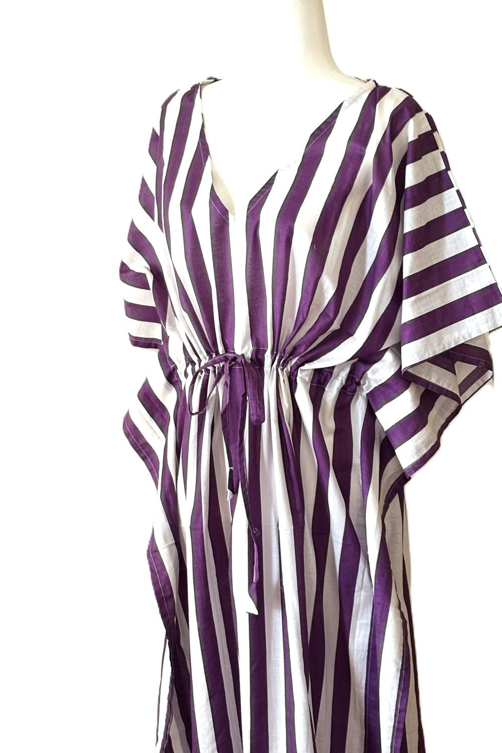 Handmade Cotton Caftan, Stripe Beach Cover-up, Resort Wear (2 Colors)