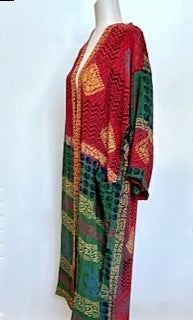 Top Grade Silk Kimono Duster Mixed Print (Red/Green/Gold)