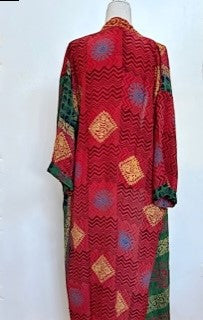 Top Grade Silk Kimono Duster Mixed Print (Red/Green/Gold)